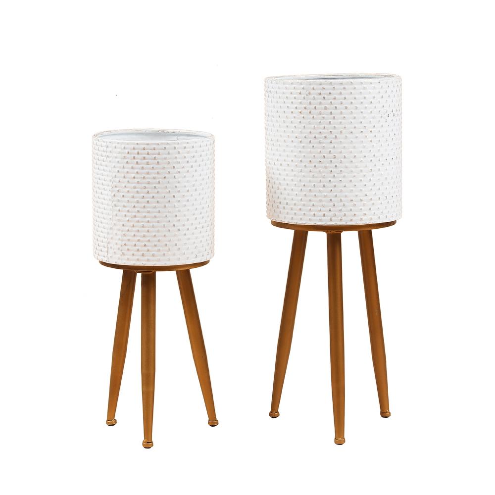 2pc Metal White Planters with Metal Legs. Picture 1