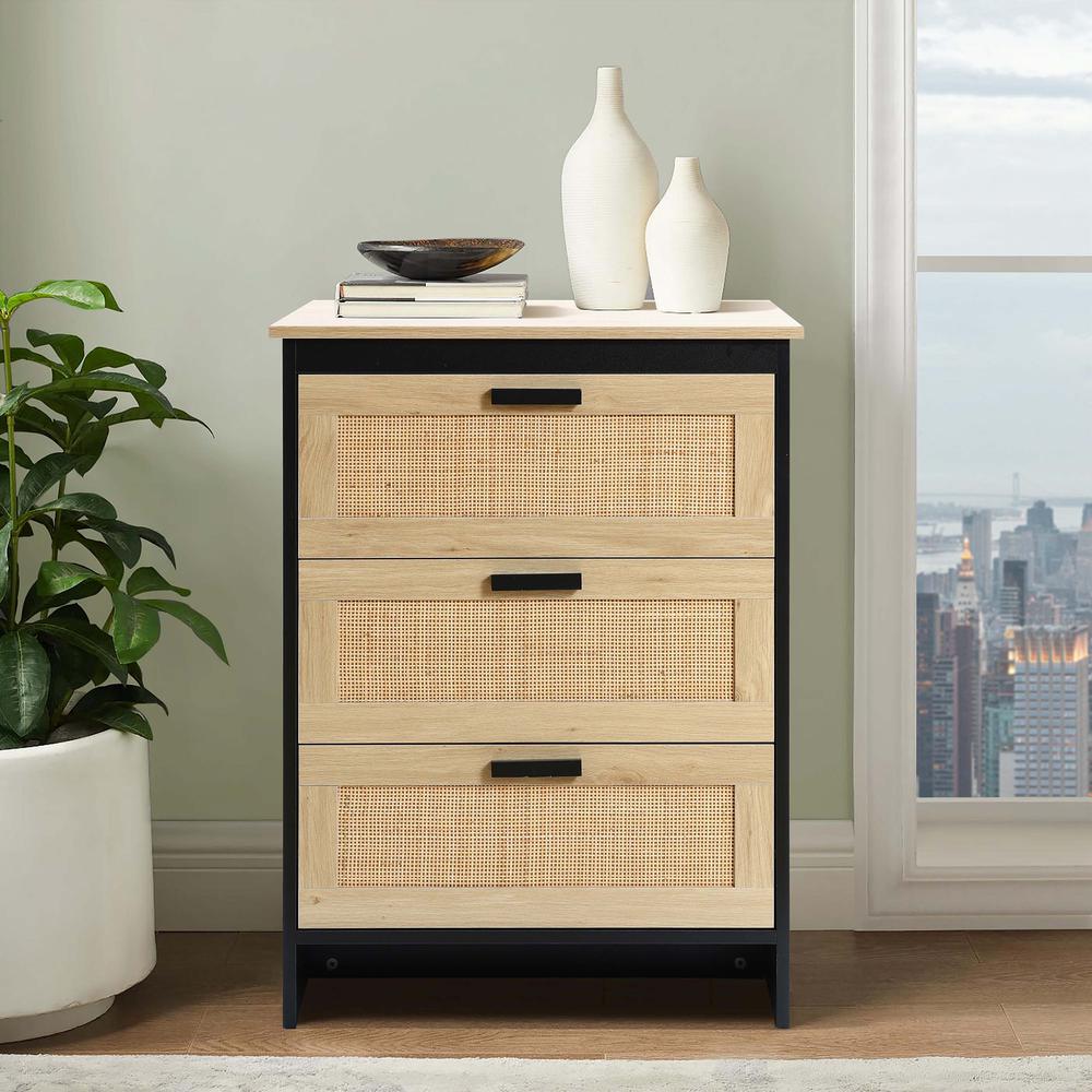 Black and Brown Wood 3-Drawer Rattan Chest. Picture 17
