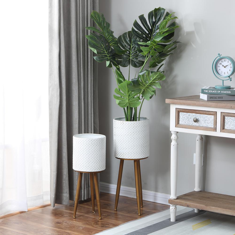 2pc Metal White Planters with Metal Legs. Picture 2