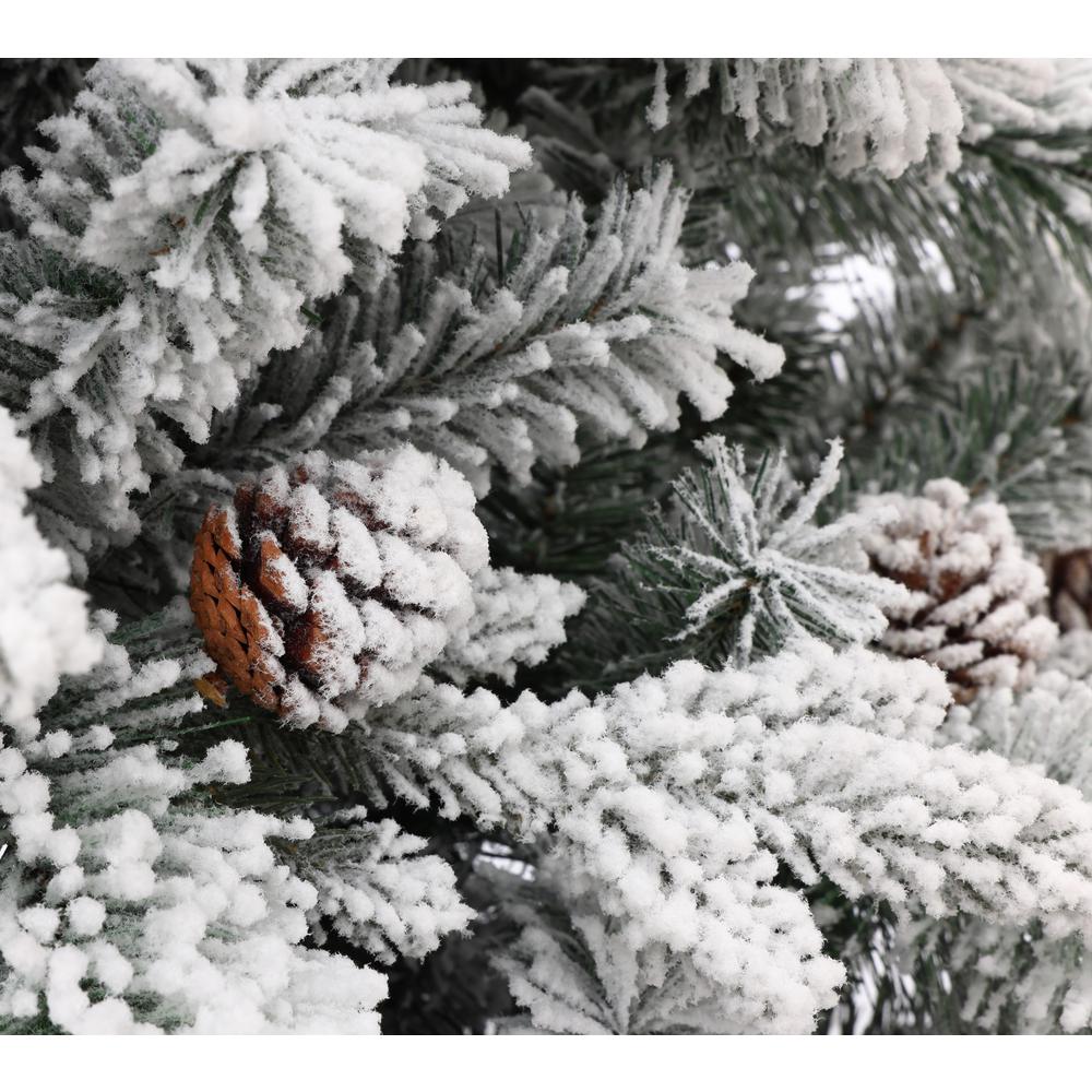 6Ft Artificial Flocked Full Pine Christmas Tree with Pine Cones. Picture 8