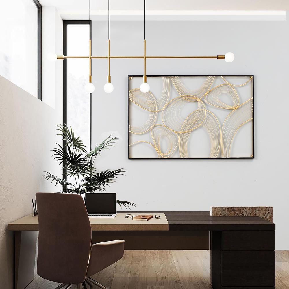 Gold and Black Abstract Metal Rectangular Metal Wall Decor. Picture 4