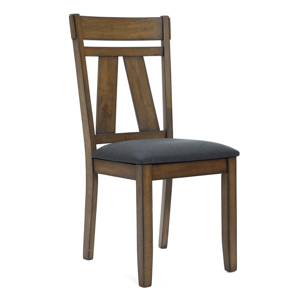 Farmhouse Natural Rubberwood Upholstered Gray Seat Dining Chair, Set of 2. Picture 5