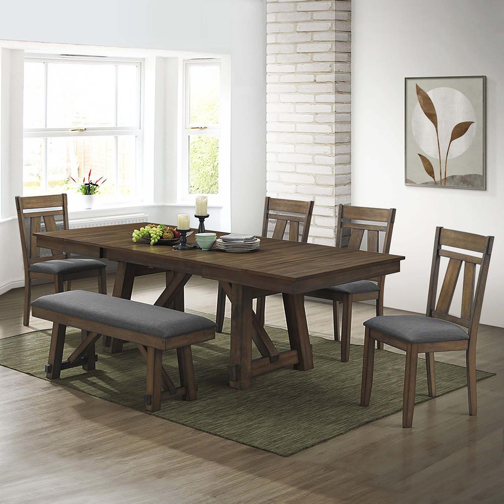 Farmhouse Natural Rubberwood Upholstered Gray Seat Dining Chair, Set of 2. Picture 8