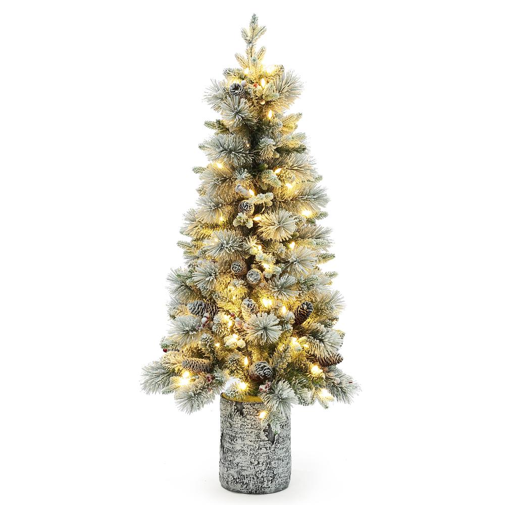 4Ft Pre-Lit Green Flocked Potted Artificial Christmas Tree. Picture 2