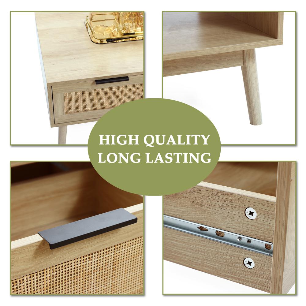 White Oak Finish Wood and Rattan Coffee Table. Picture 5