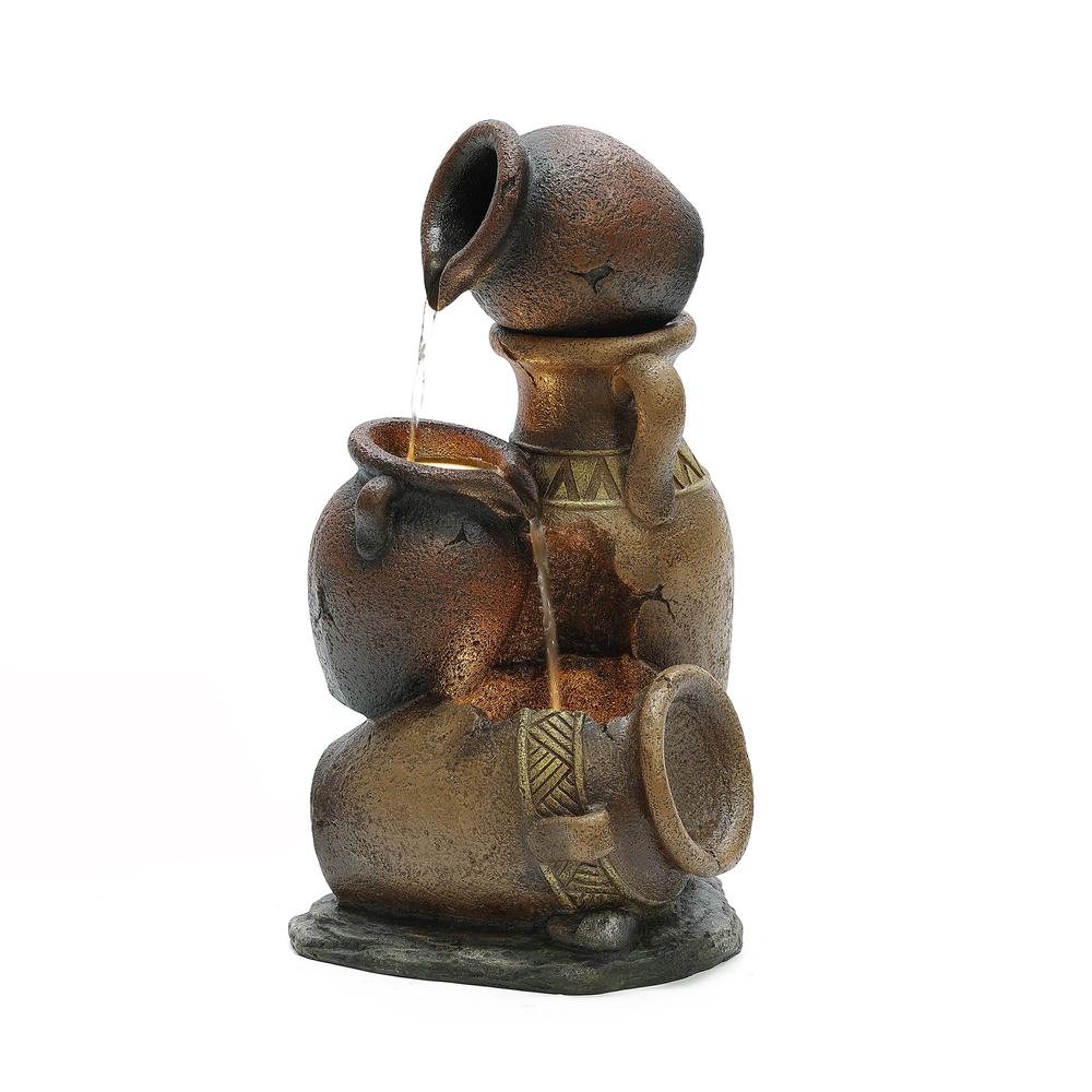 Brown Urns Resin Outdoor Fountain with LED Lights. Picture 7