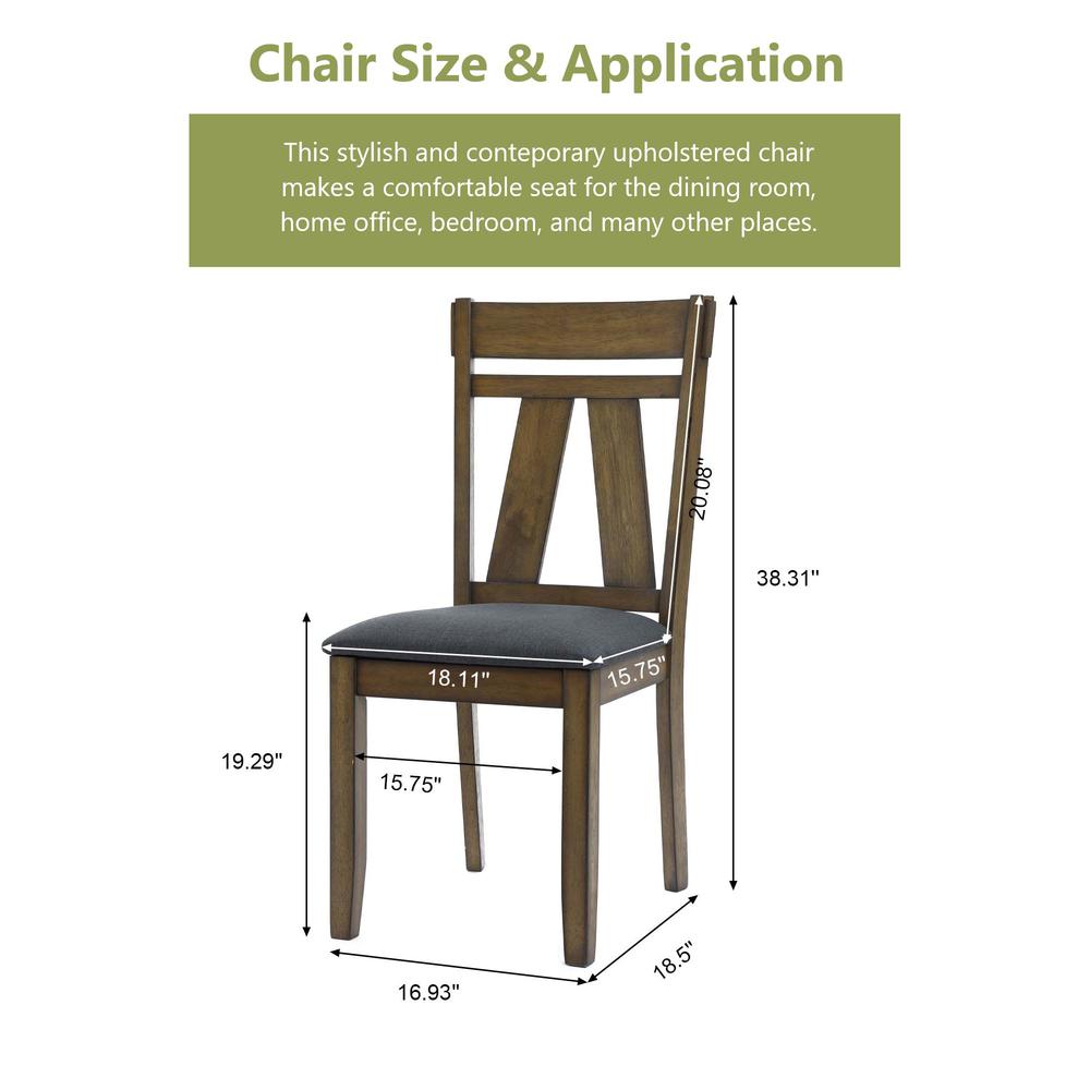 Farmhouse Natural Rubberwood Upholstered Gray Seat Dining Chair, Set of 2. Picture 4