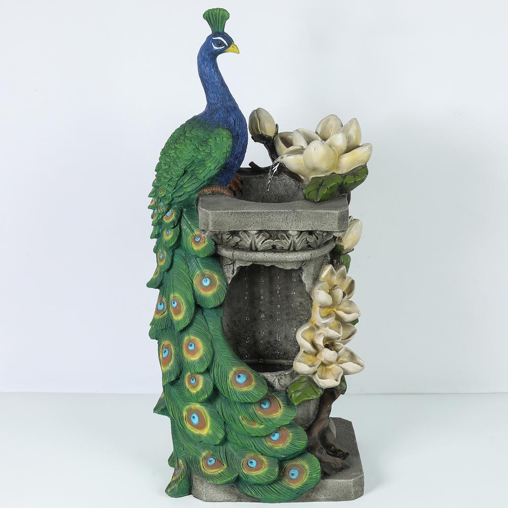 Polyresin Peacock Outdoor Fountain with LED Light. Picture 1