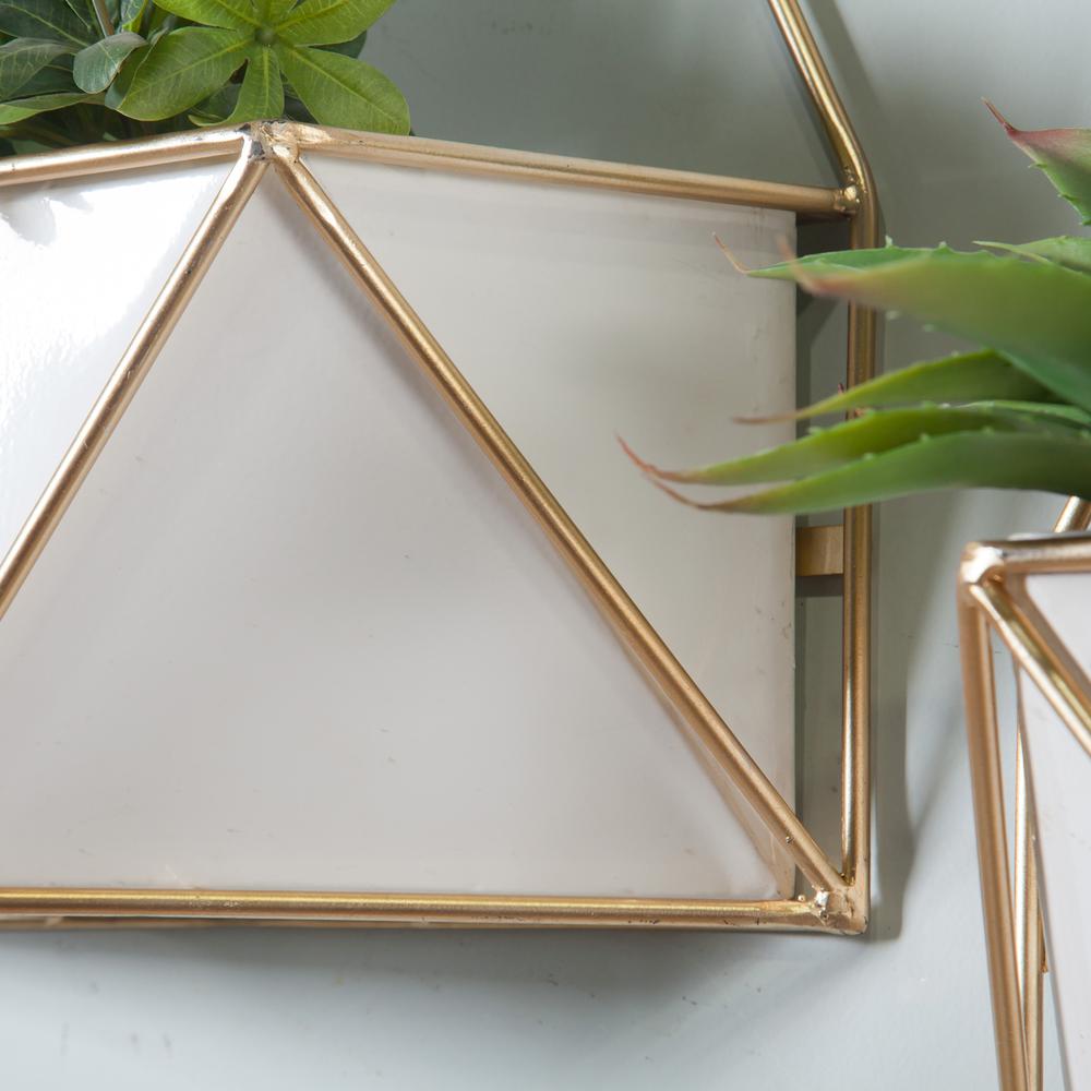 Set of 2 White and Gold Succulent Metal Cachepot Wall Planters. Picture 6