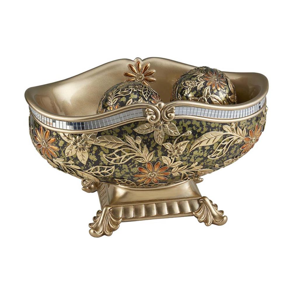 8"H Chrysanthemum Decorative Bowl With Spheres. Picture 1