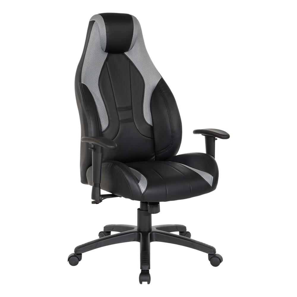 Commander Gaming Chair in Black Faux Leather and Grey Accents, CMD25-GRY. Picture 1