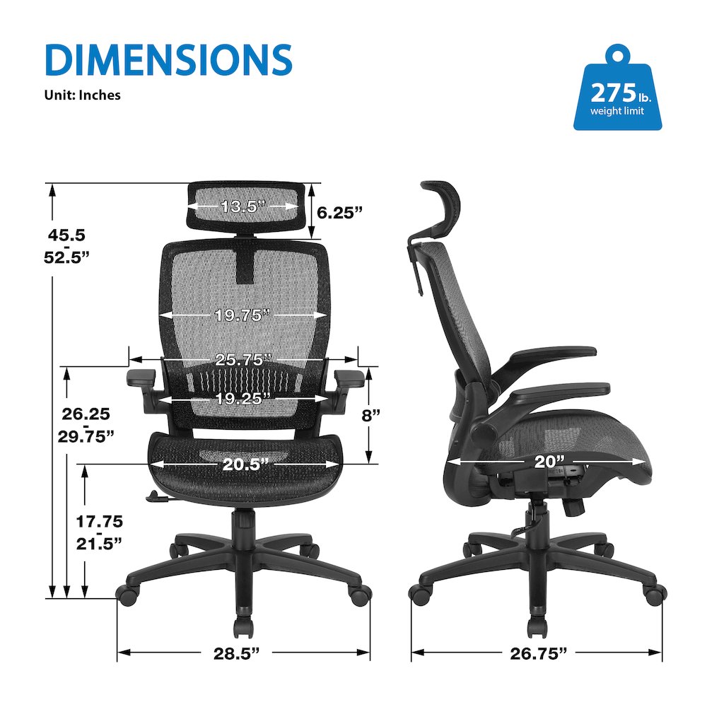 Managers Chair With Mesh Back And Seat And Adjustable Flip Arms And Headrest. Picture 3