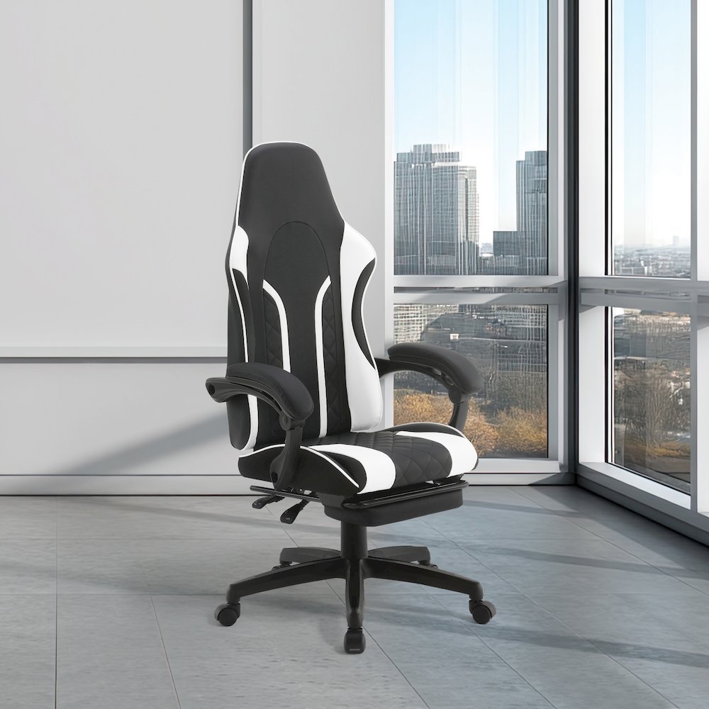 Expanse Gaming Chair  With Footrest in White Fabric. Picture 2