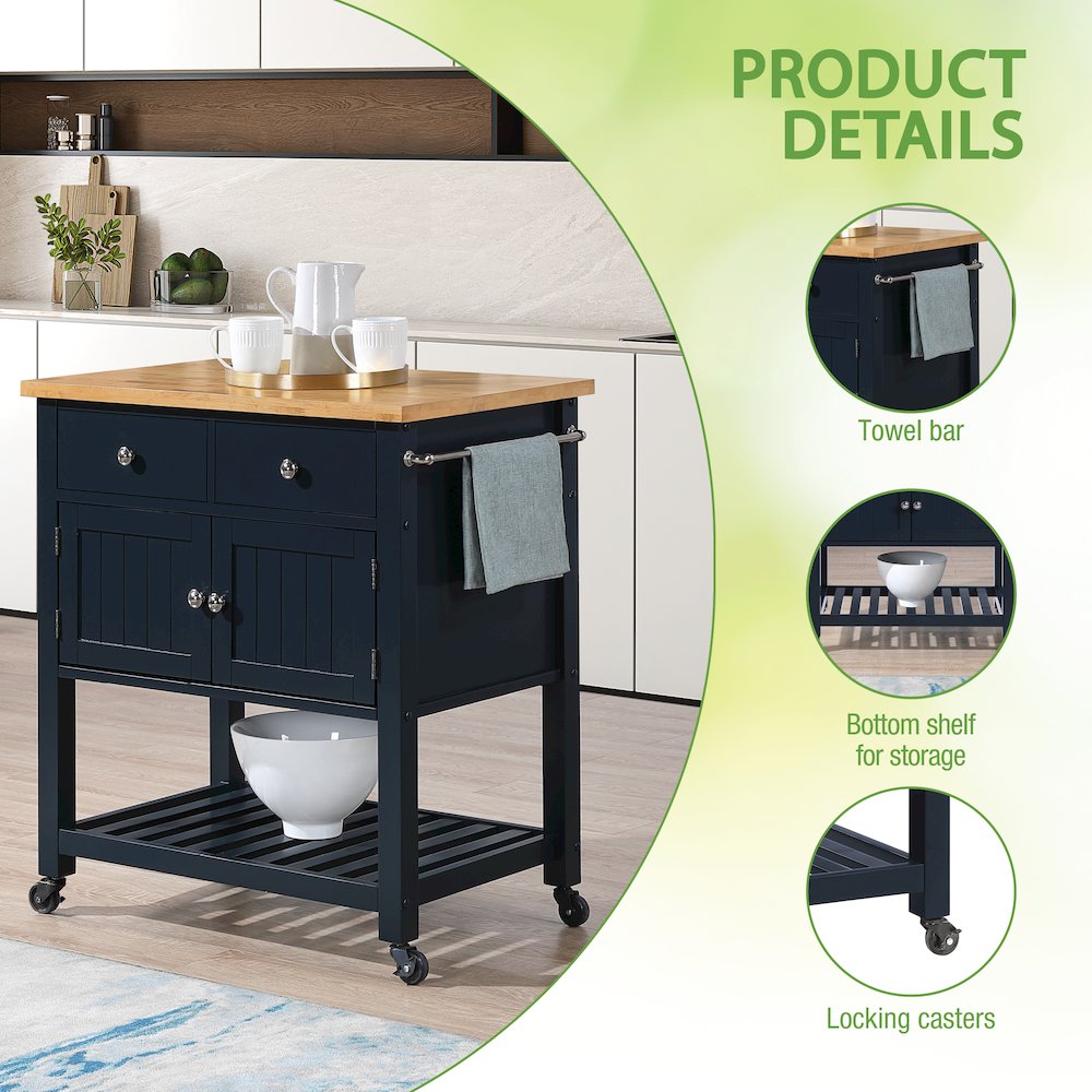 Stirling Kitchen Cart in Blue Finish. Picture 11