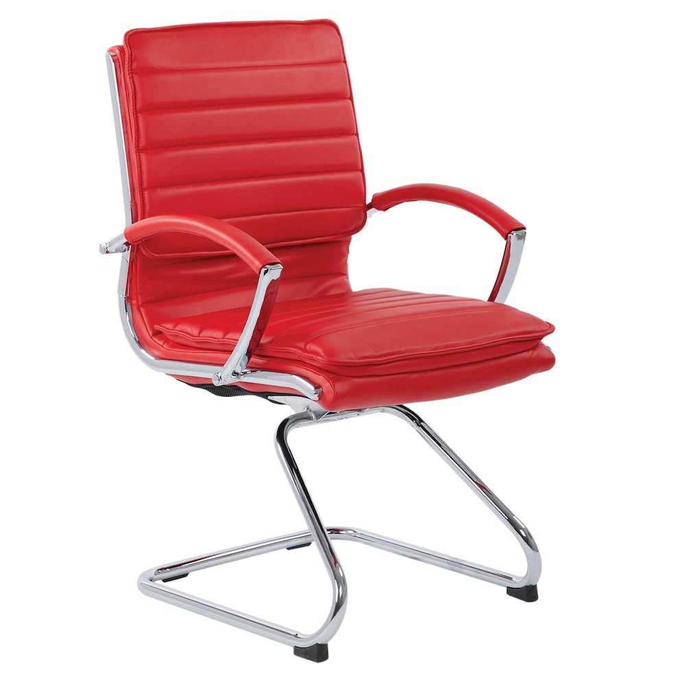 Guest Faux Leather Chair with Chrome Base and Includes Removable Arm Sleeves. Picture 3