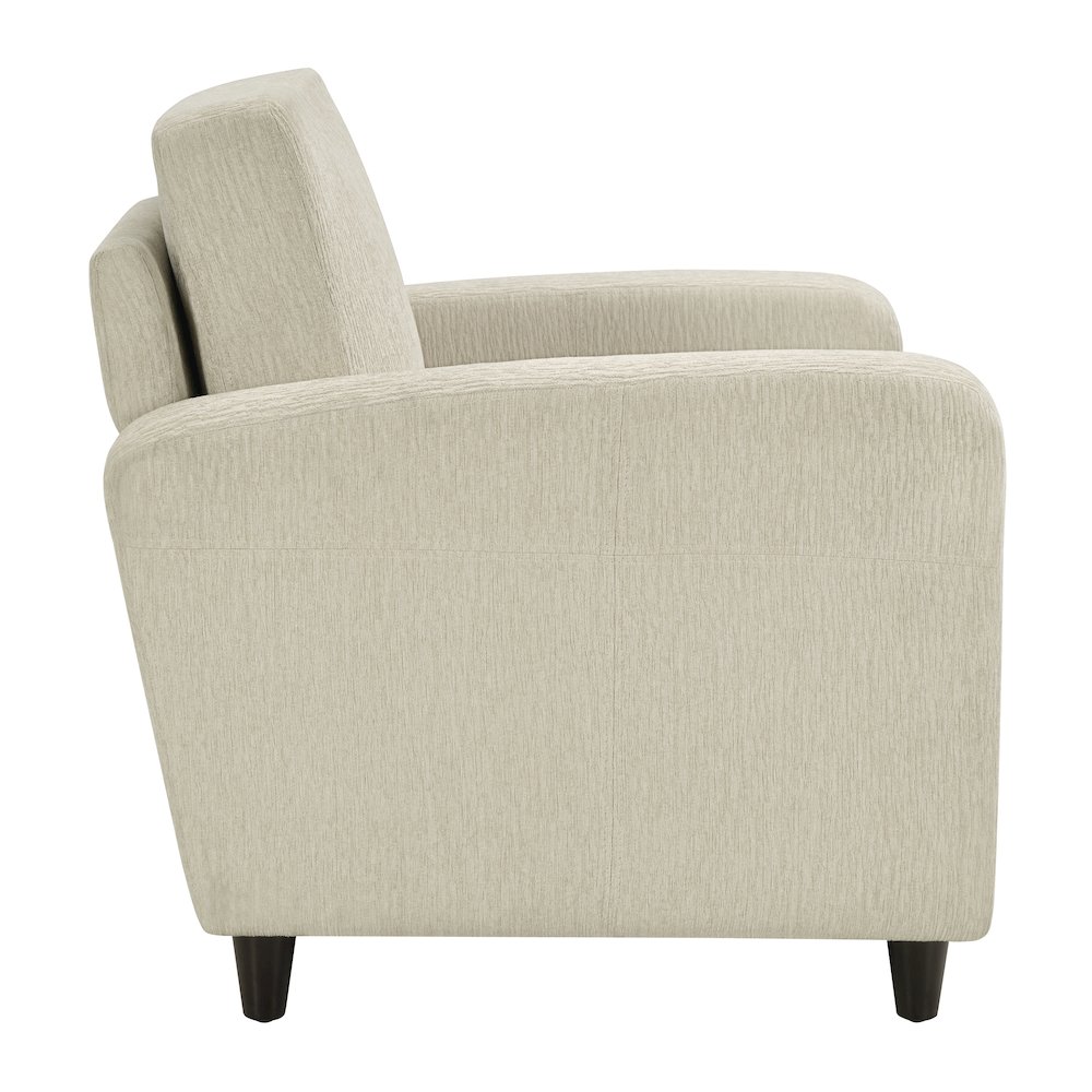 Venus Club Chair in Cream Fabric and Medium Espresso Legs. Picture 4