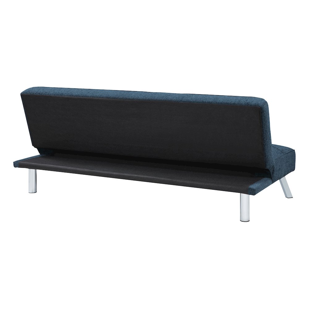 Kenneth Futon in Indigo Fabric and Chrome Legs. Picture 6