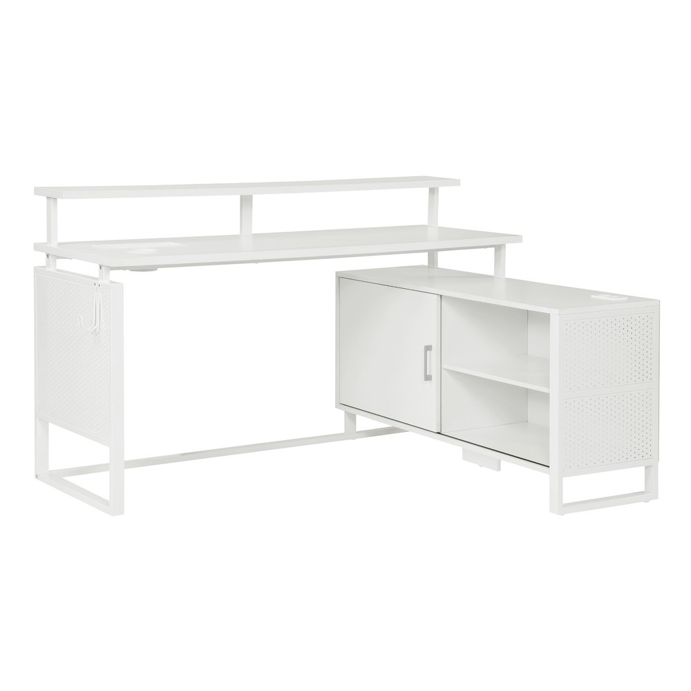 Ace 60"x 50" L-Shape Desk in White Top and White Frame. Picture 1