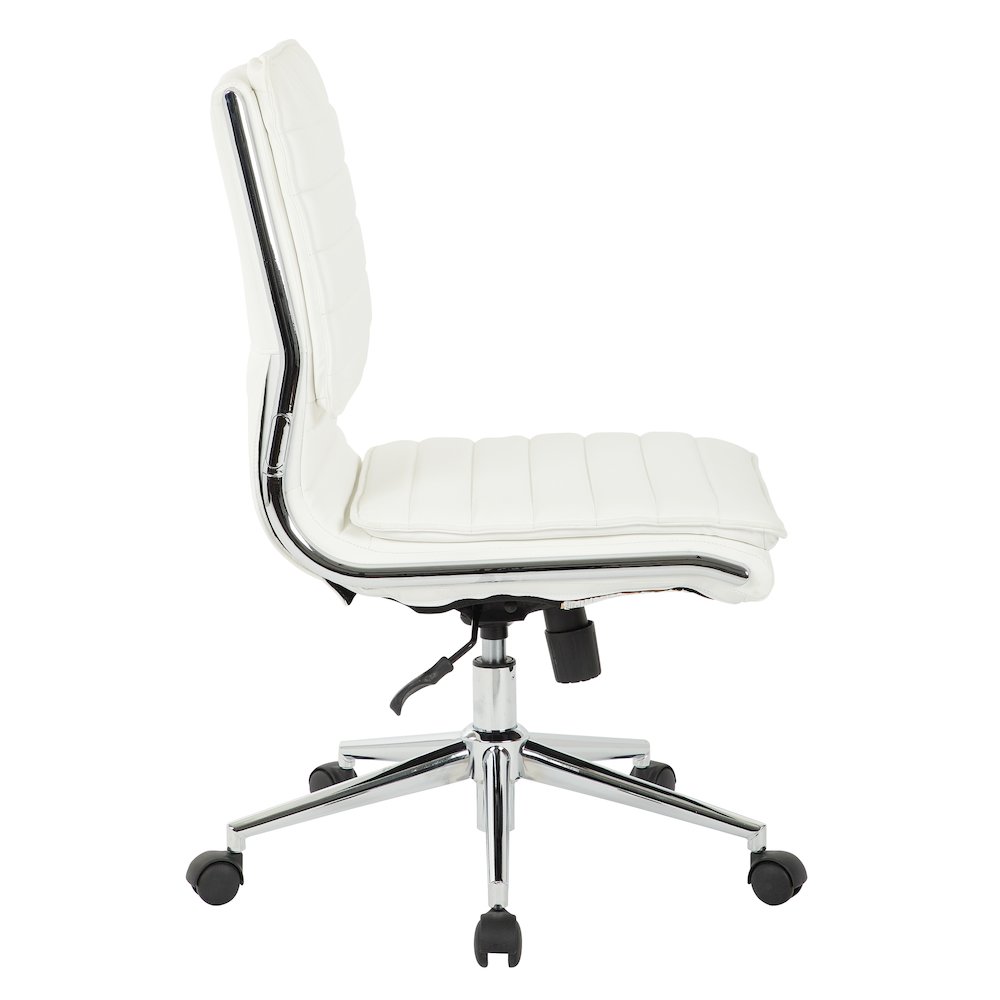 Armless Mid Back Manager's Faux Leather Chair in White with Chrome Base.. Picture 4