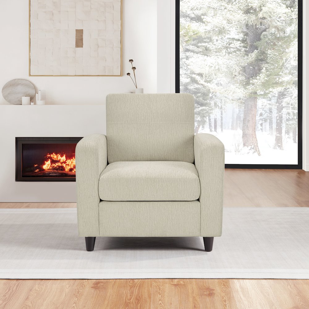 Venus Club Chair in Cream Fabric and Medium Espresso Legs. Picture 8