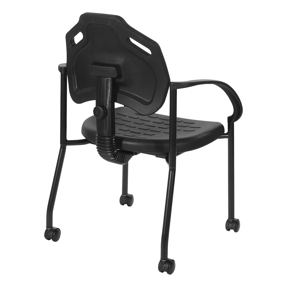 Black Self Skinned Urethane Guest Arm Chair in Black Finish Frame with Casters. Picture 6