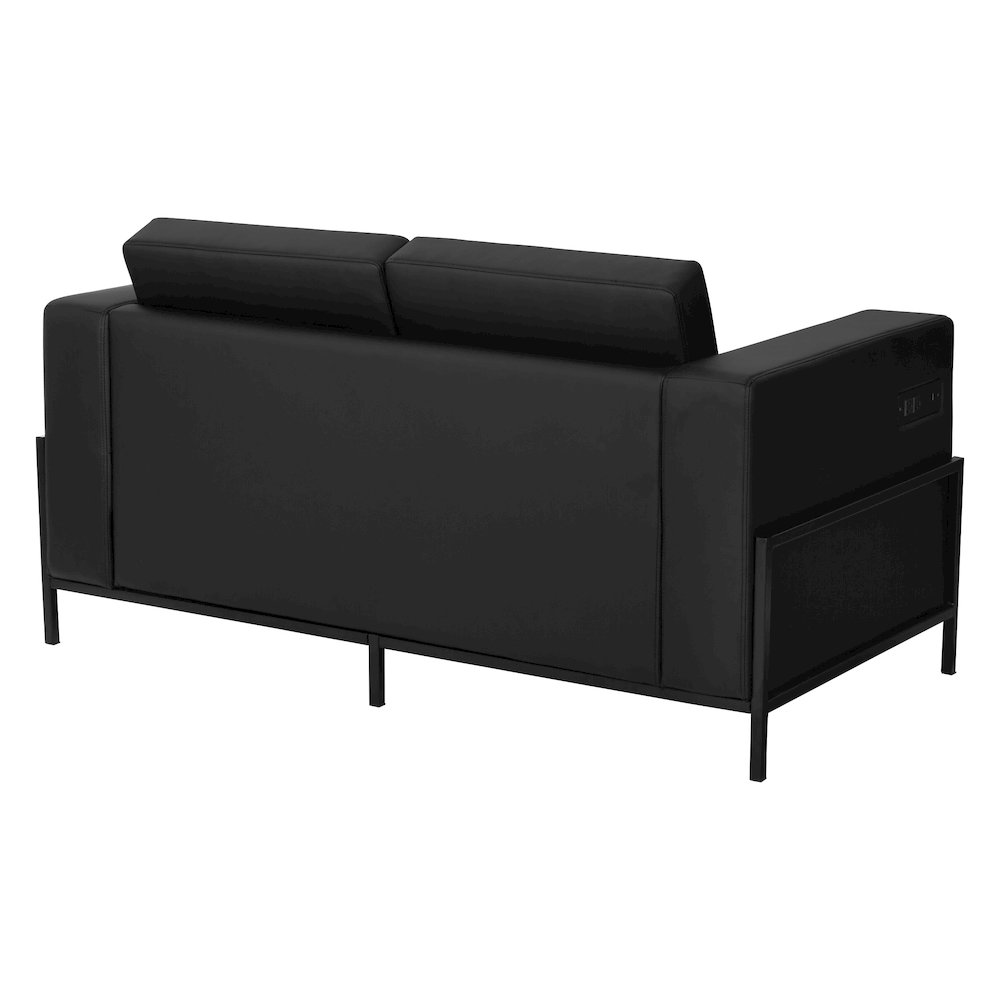Arctic Loveseat in Black Faux Leather with USB and USB-C Charging Stations. Picture 5