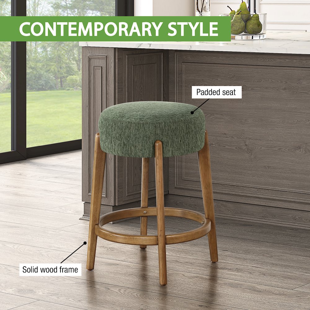 Wesley 26" Counter Stool in Pine Fabric with Medium Oak Finish Frame. Picture 11