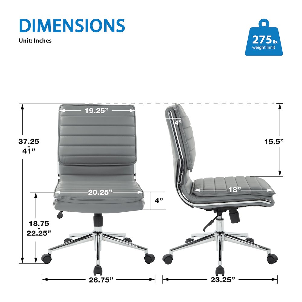 Armless Mid Back Manager's Faux Leather Chair in Charcoal with Chrome Base.. Picture 7
