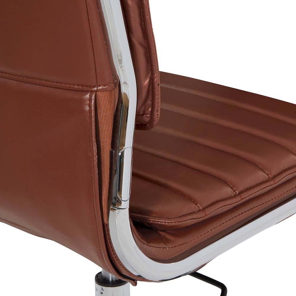 Armless Mid-Back Manager's Faux Leather Chair in Saddle, Chrome Base. Picture 7