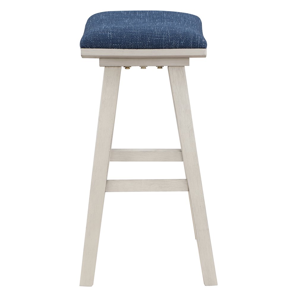 Coley 24" Saddle Stool 2-Pack with Navy Fabric Seat and White Wash Frame. Picture 4
