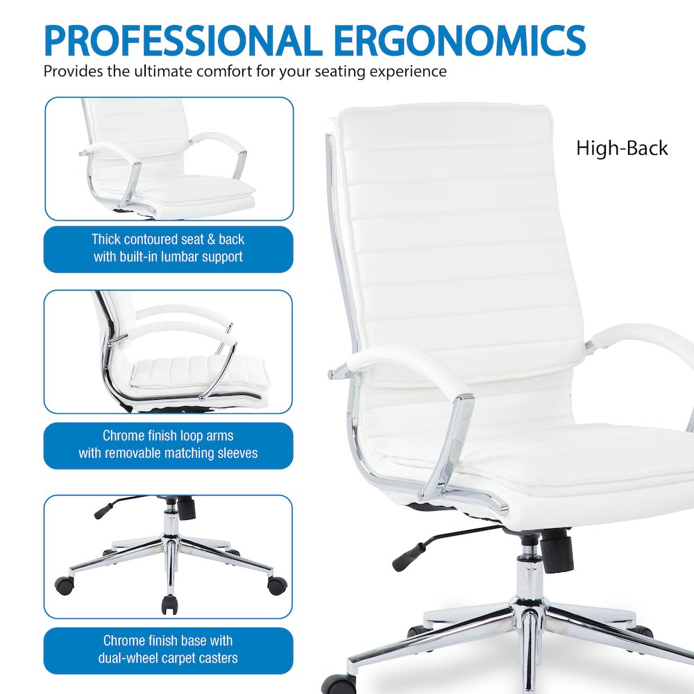 High Back Manager's Faux Leather Chair with Chrome Base, Removable Arm Sleeves. Picture 11