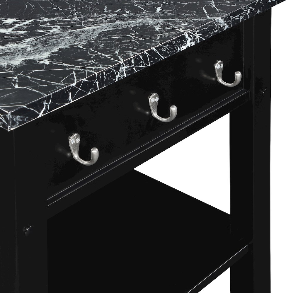 Litchfield Kitchen Cart With Faux Marble Top in Black Finish. Picture 12