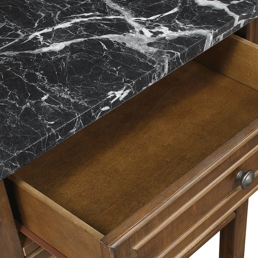 Fairmont Kitchen Cart With Faux Marble Top and Oak Finish Wood. Picture 7