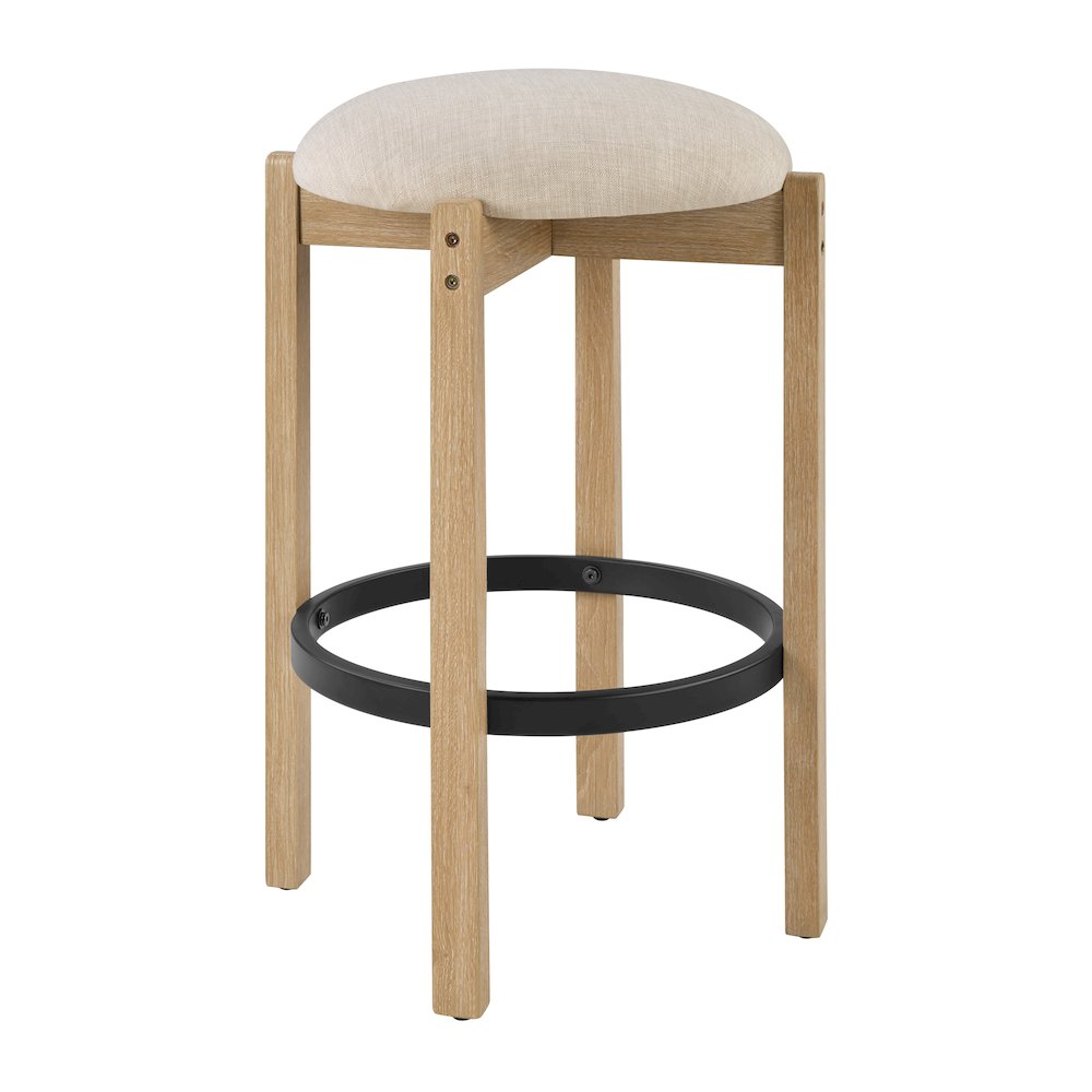 Melissa 26" Counter Stools 2-Pack With Cream Fabric Seat and Natural Finish Wood. Picture 2