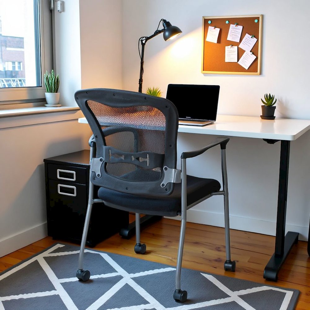 Black Guest Chair With Arms – Stackable Chair With Wheels for Offices. Picture 3