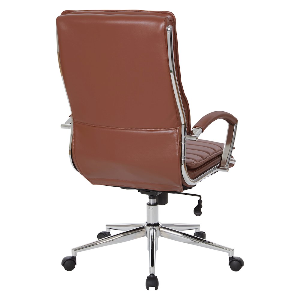High-Back Manager's Chair in Saddle Faux Leather, Chrome Arms & Base. Picture 5