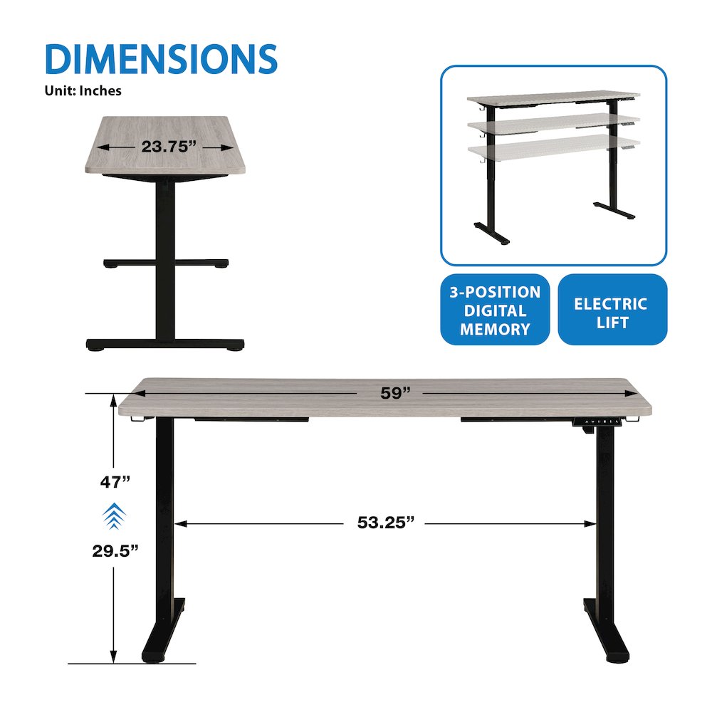 Primo 59"W Sit to Stand Electric Height Adjustable Desk With Light Grey Top. Picture 4