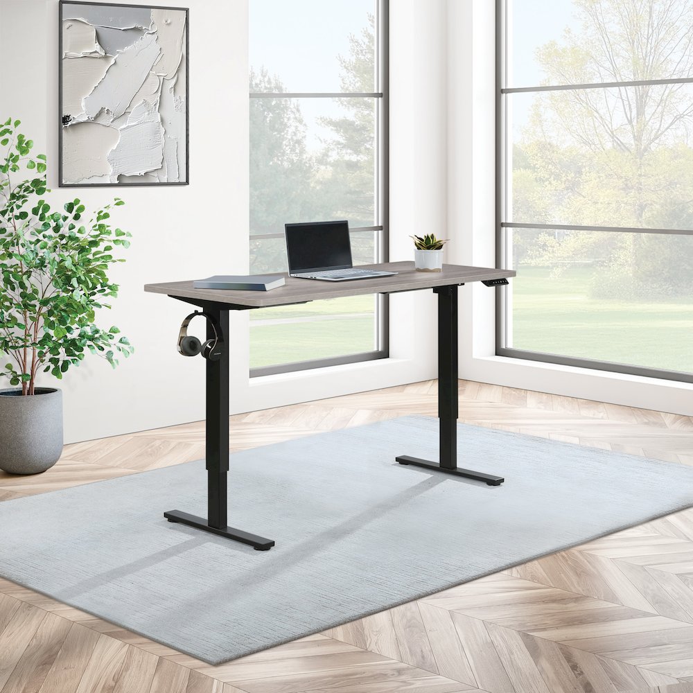 Primo 59"W Sit to Stand Electric Height Adjustable Desk With Light Grey Top. Picture 8