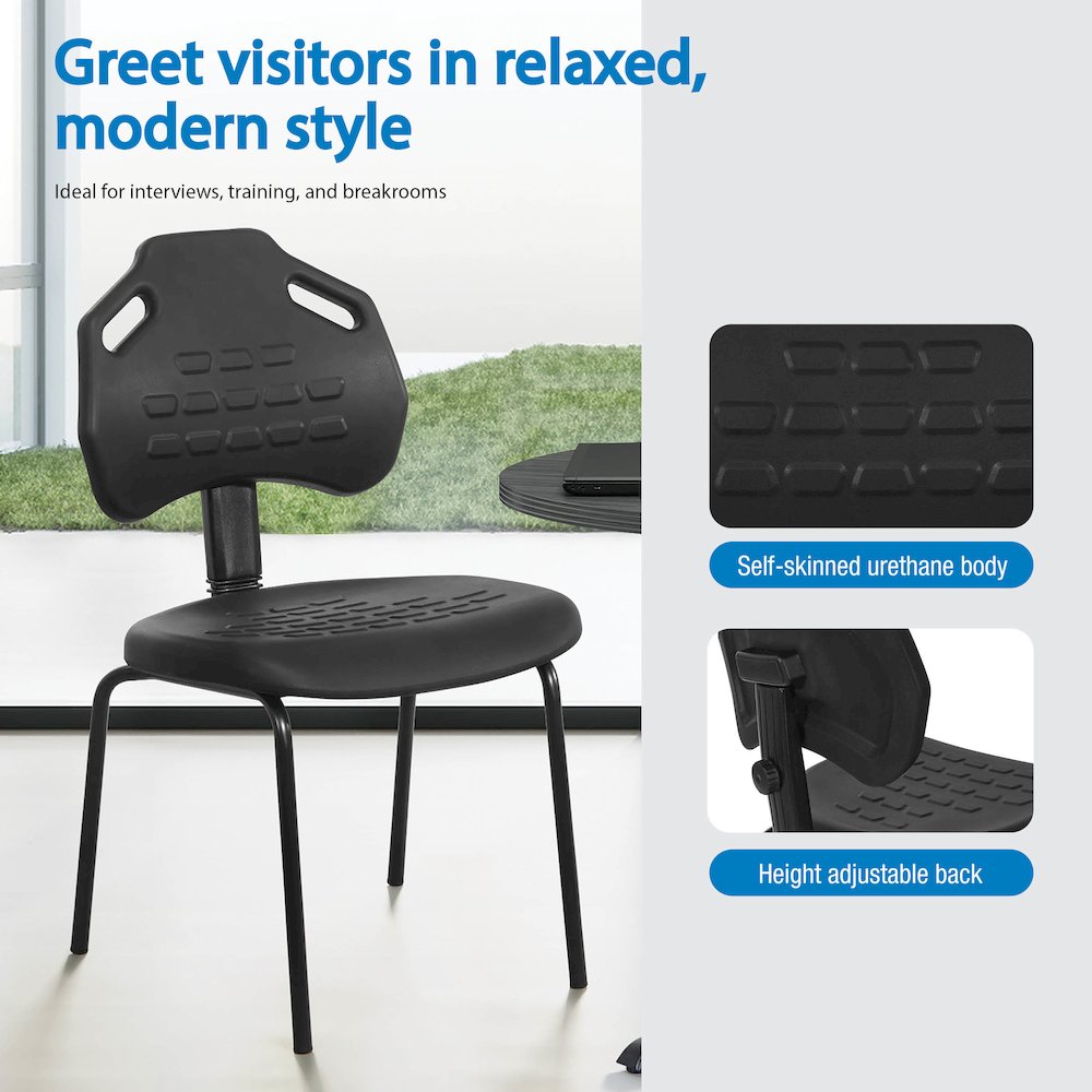 Black Self Skinned Urethane Armless Guest Chair in Black Finish Frame. Picture 13