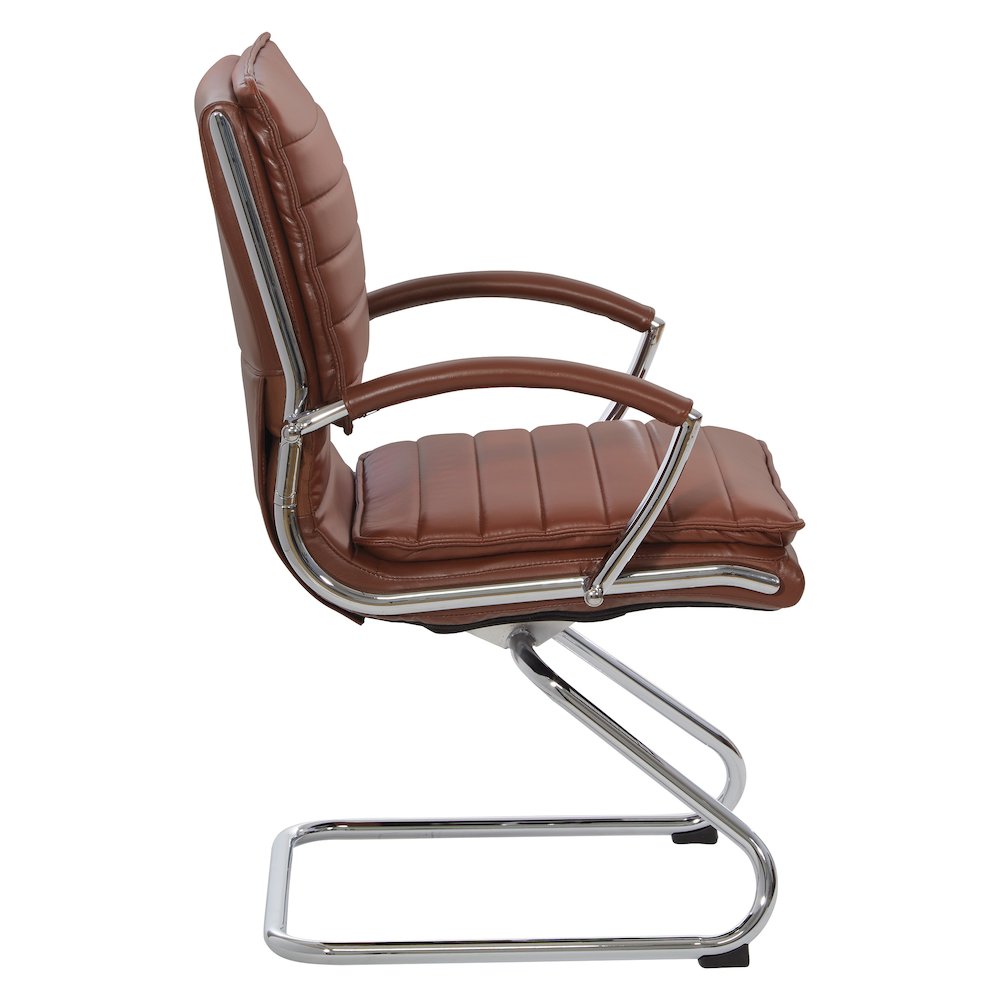 Guest Faux Leather Chair in Saddle with Chrome Base, Removable Arms. Picture 4