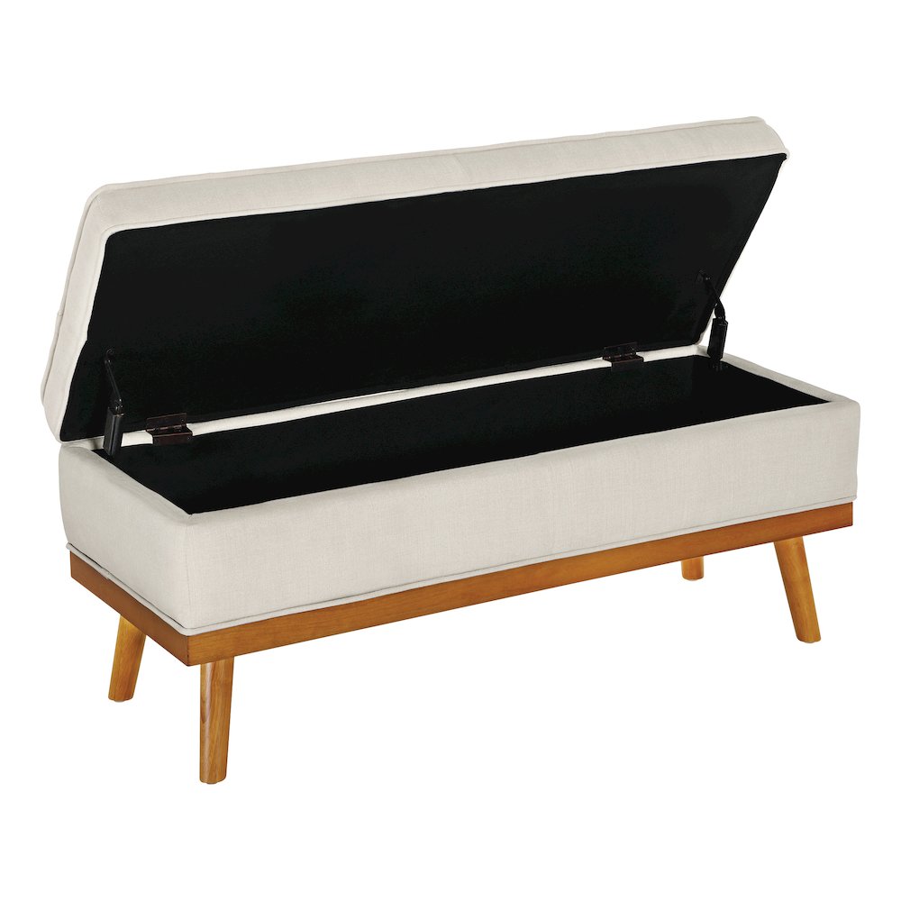 Katheryn Storage Bench in Wheat Fabric with Spice Finish Legs. Picture 5