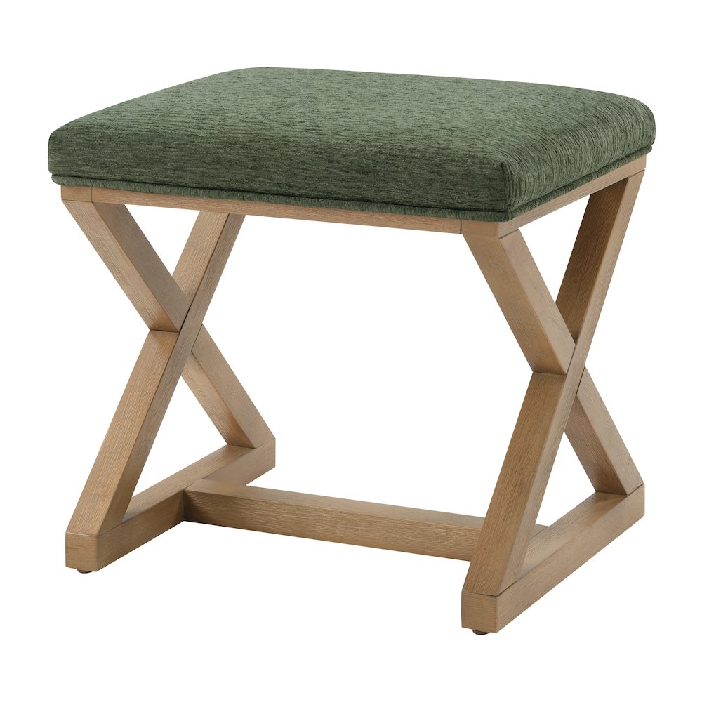 Carson X-Frame Stool in Pine Fabric and Medium Oak Finish Wood. Picture 5