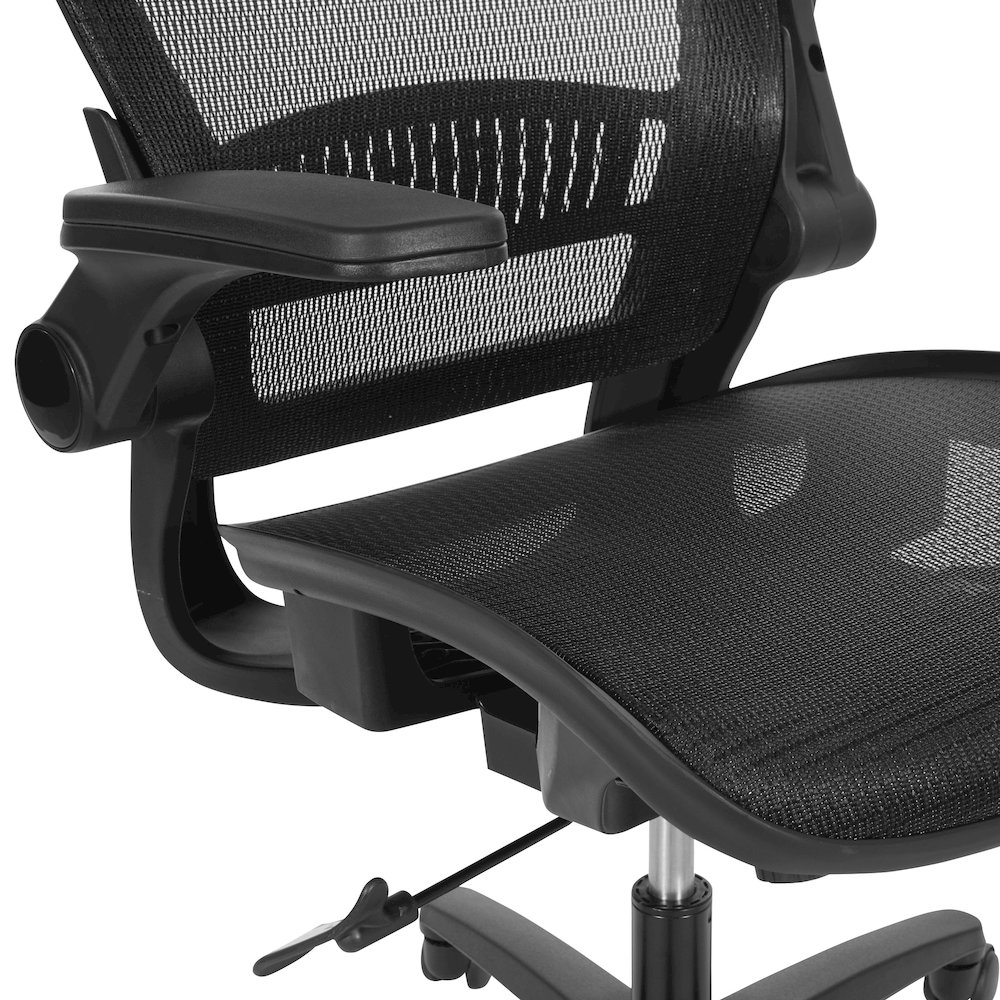 Managers Chair With Mesh Back And Seat And Adjustable Flip Arms And Headrest. Picture 11
