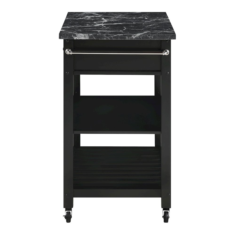 Litchfield Kitchen Cart With Faux Marble Top in Black Finish. Picture 3