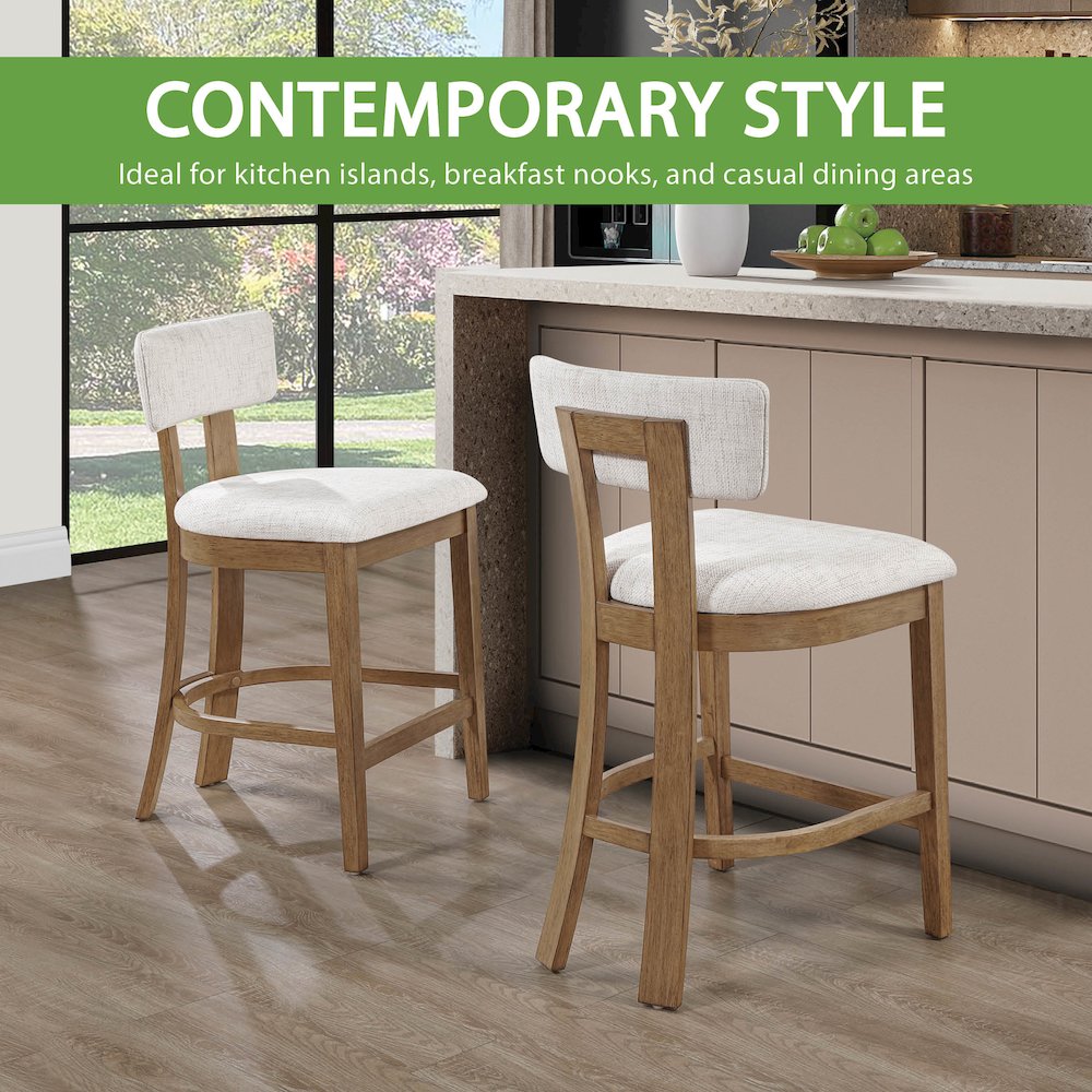 Hanson 26" Counter Stool with Linen Fabric and Medium Oak Wood, 2-Pack. Picture 11