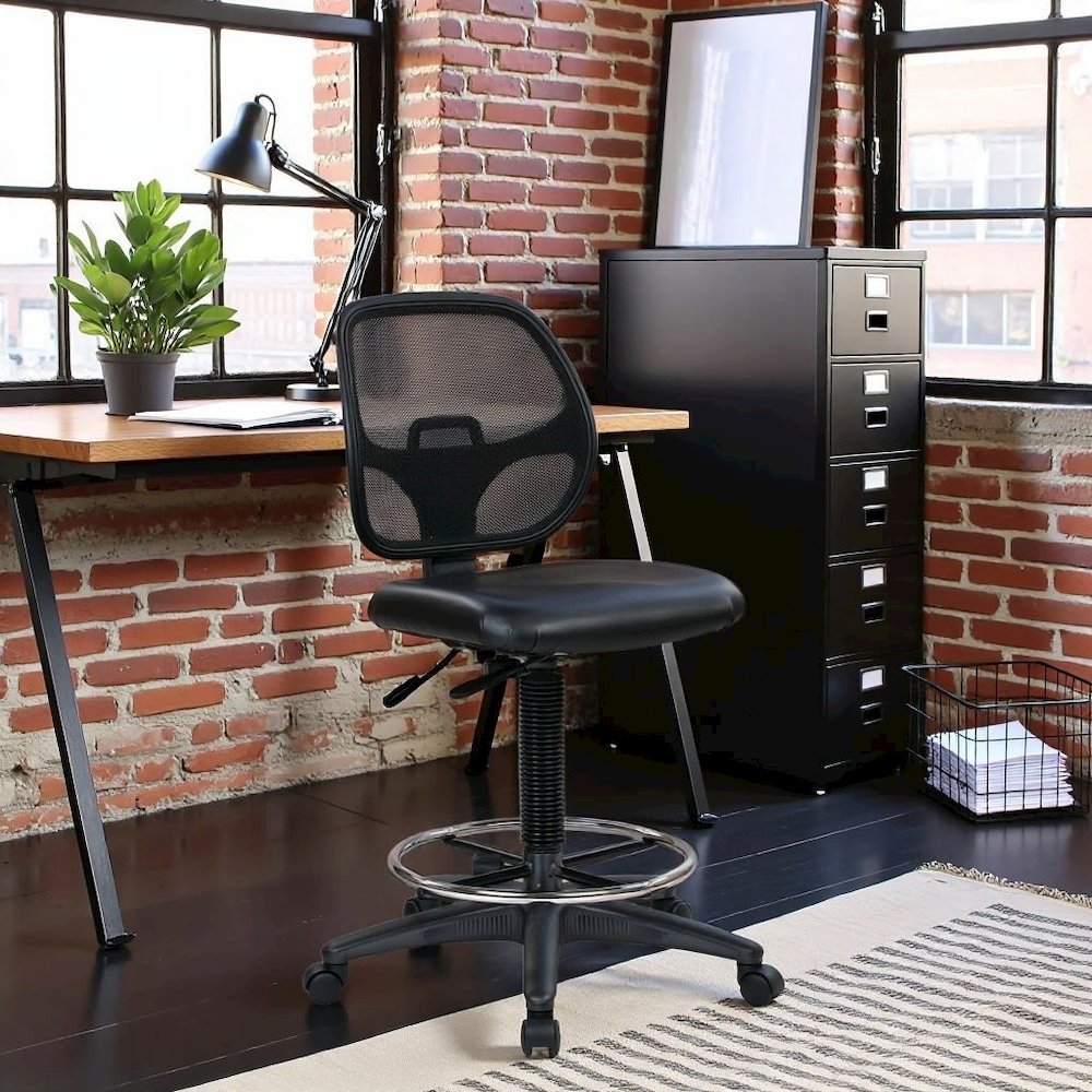 Black Drafting Chair – Office Chair With 20-Inch Foot Rest for Tall Desk. Picture 2