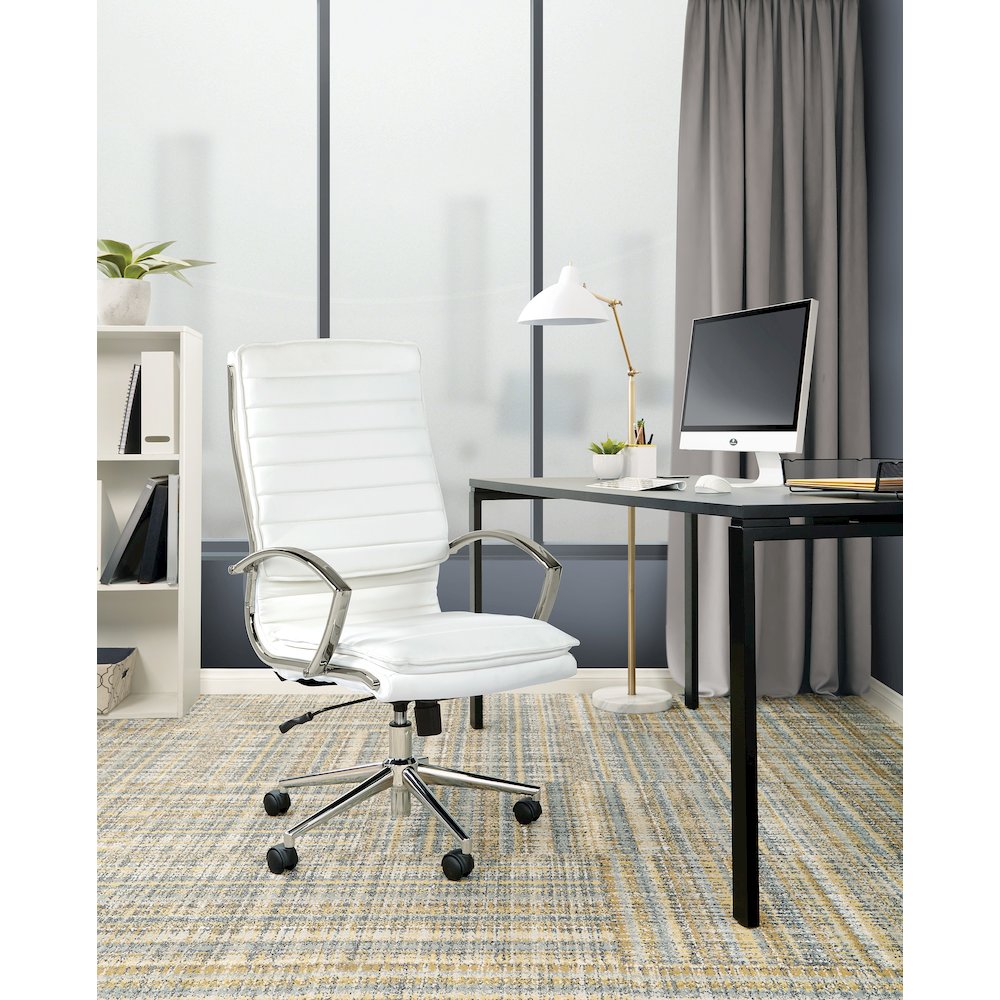 High Back Manager's Faux Leather Chair with Chrome Base, Removable Arm Sleeves. Picture 2