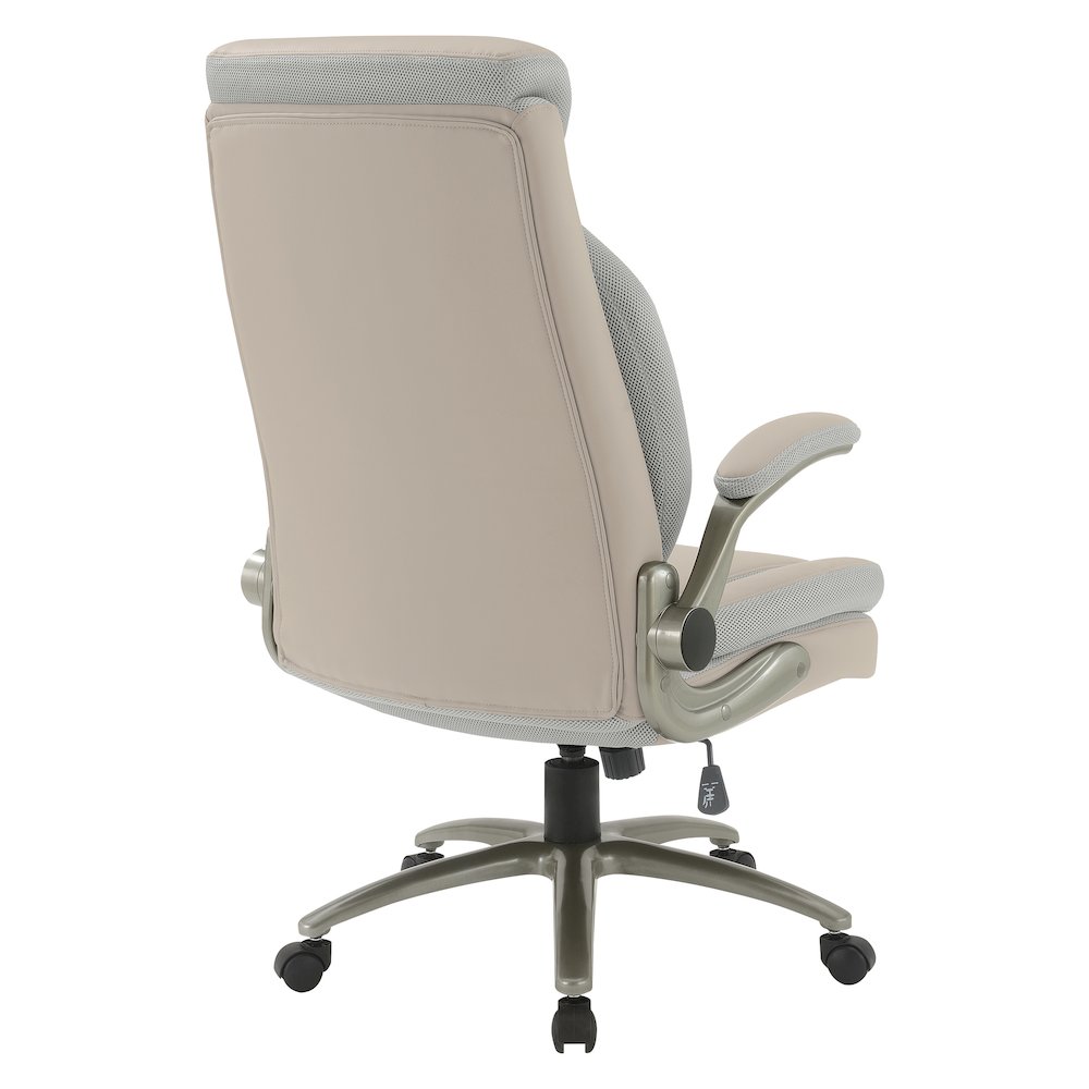 Taupe Leather Big & Tall Chair with Padded Flip Arms and Titanium Base. Picture 5