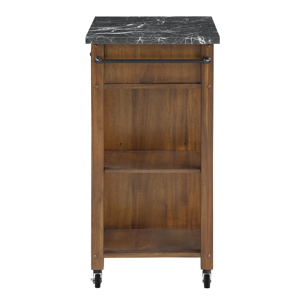 Fairmont Kitchen Cart With Faux Marble Top and Oak Finish Wood. Picture 3