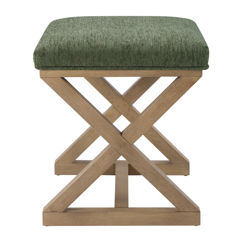 Carson X-Frame Stool in Pine Fabric and Medium Oak Finish Wood. Picture 4